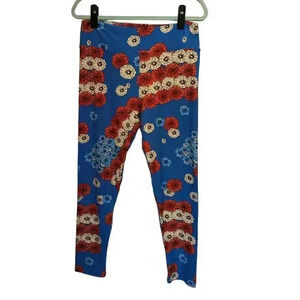 LuLaRoe Floral American Flag Leggings Size Tall & Curvy